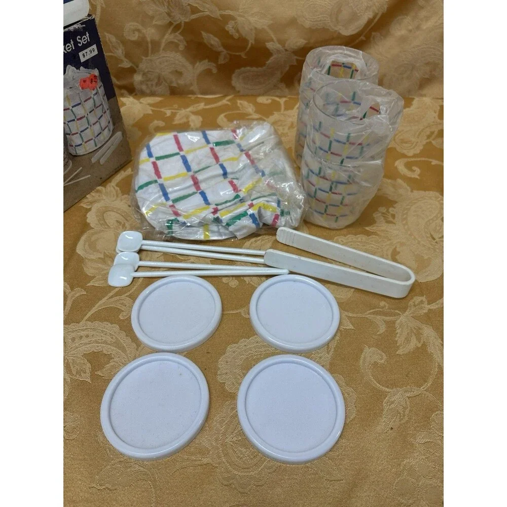 14-Piece Ice Bucket Set 3.5qt Plastic Vinyl White Multicolor with Tongs
